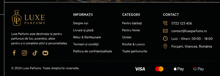 Footer și contact parfumuri