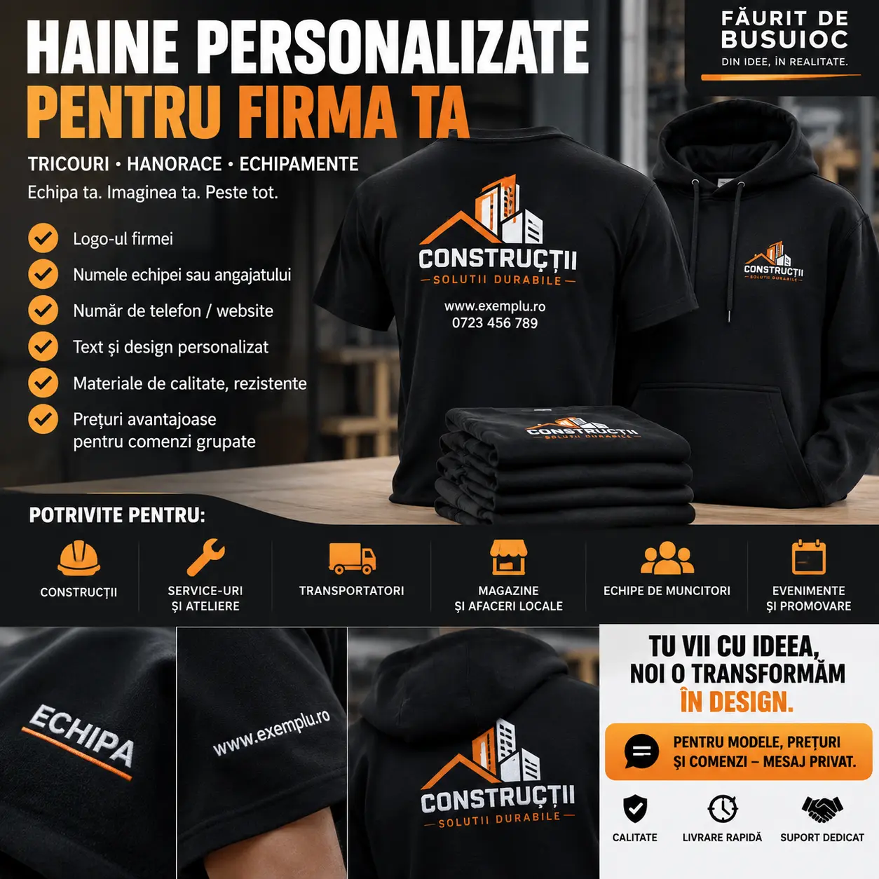 Concept de haine personalizate pentru o firmă de construcții