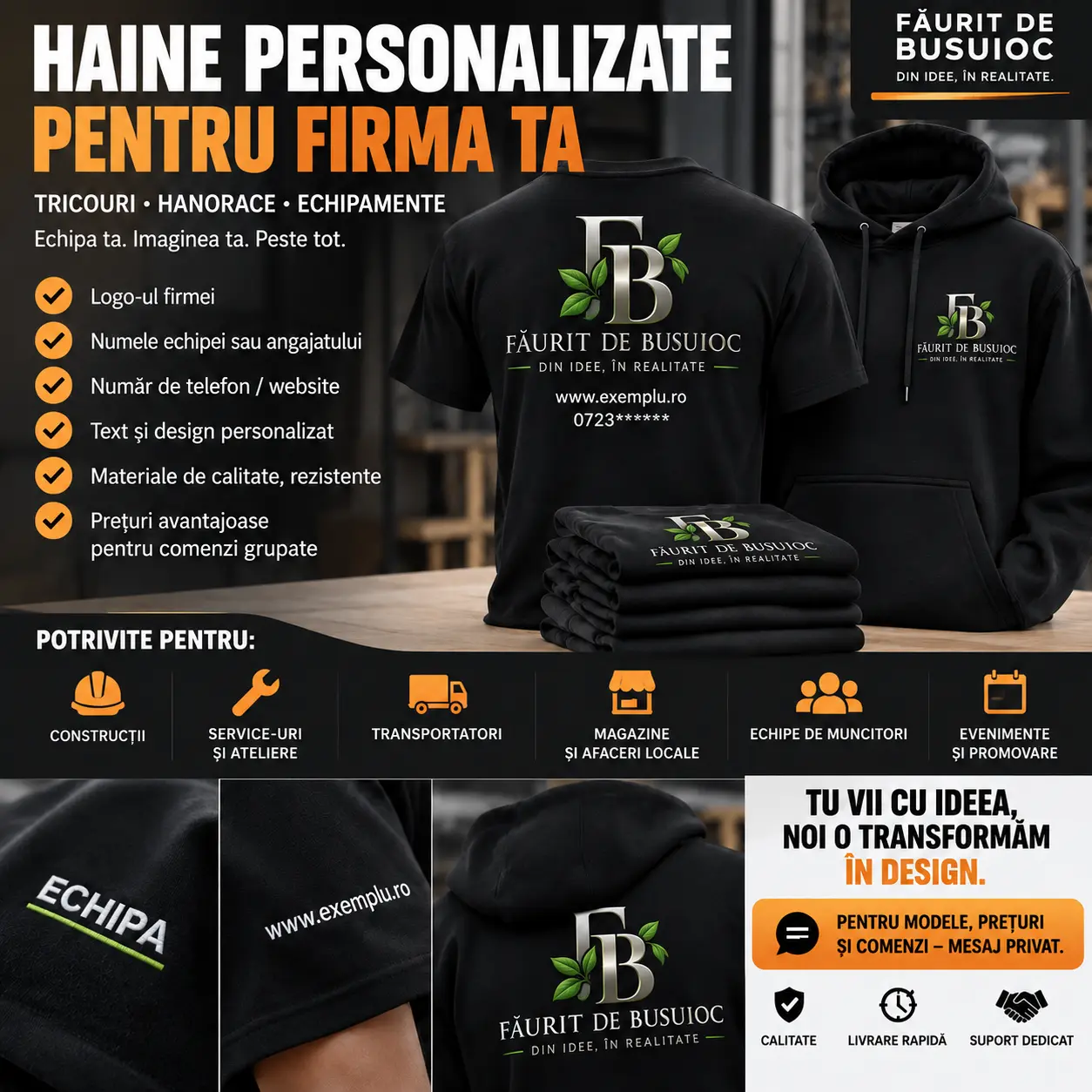 Exemplu de haine personalizate cu identitate de firmă