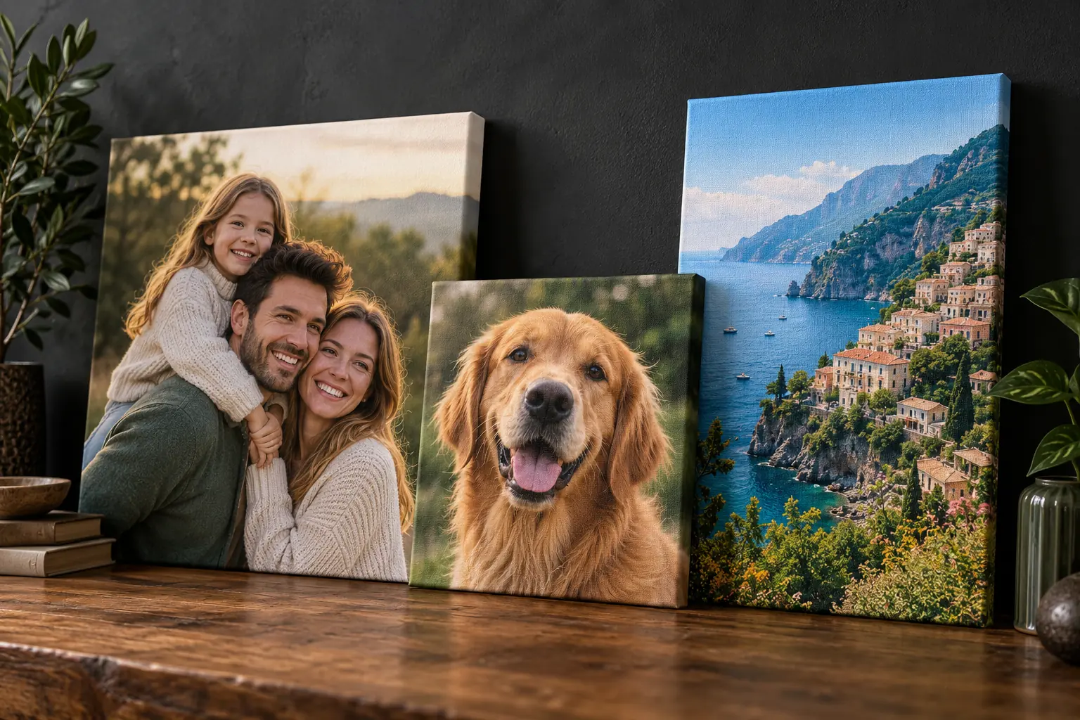 Exemple de tablouri canvas personalizate cu familie, animal și peisaj